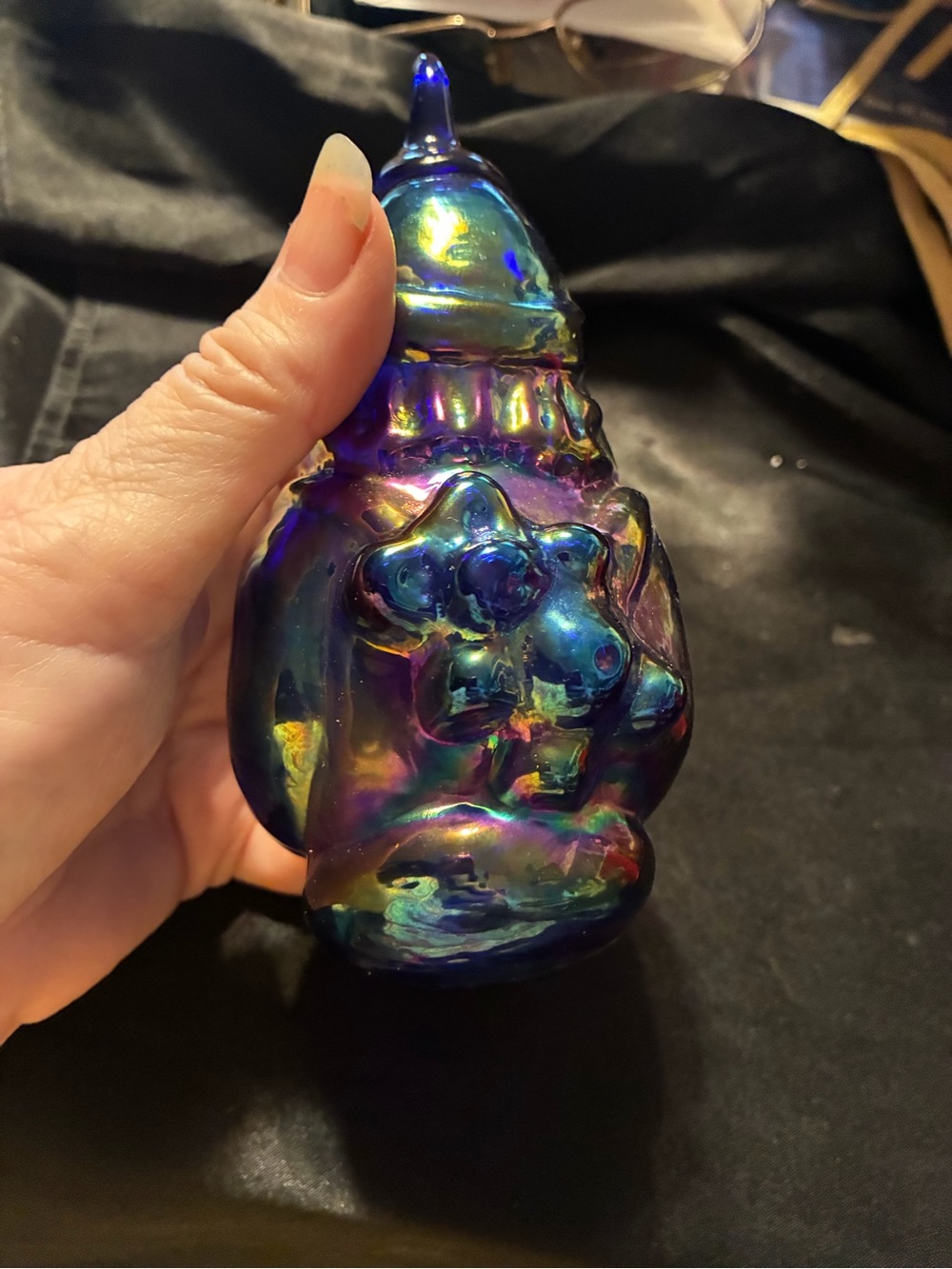 Fenton Iridescent Blue-Purple-Green Santa Ornament - Picture 2 of 6